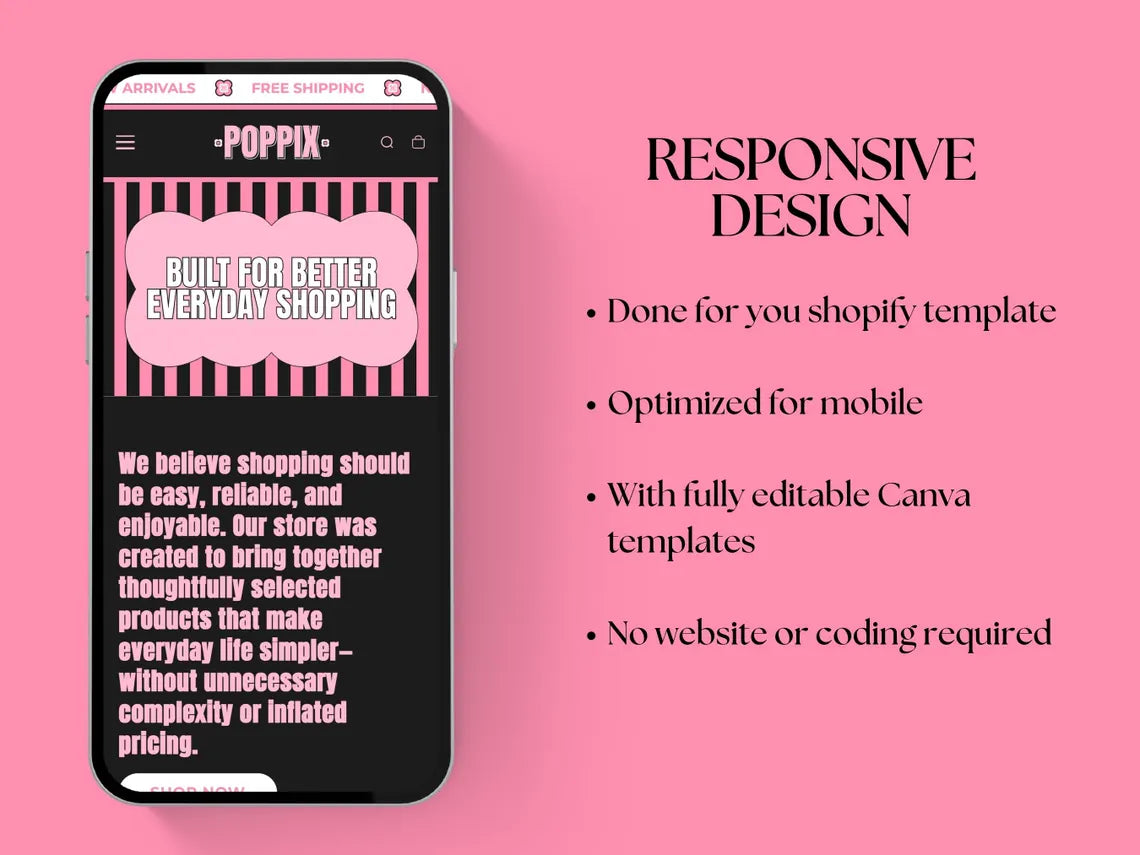 Black and Pink Shopify Theme Kit for Selling Products Shopify Website Template General Products Shop Template Retro Landing Page Cute Theme