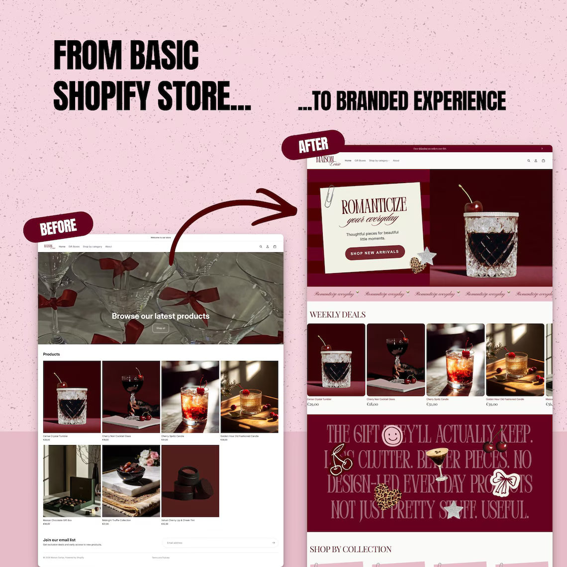 Luxury Shopify Theme, Red Pink Boutique Template, Editable Canva Logo Kit