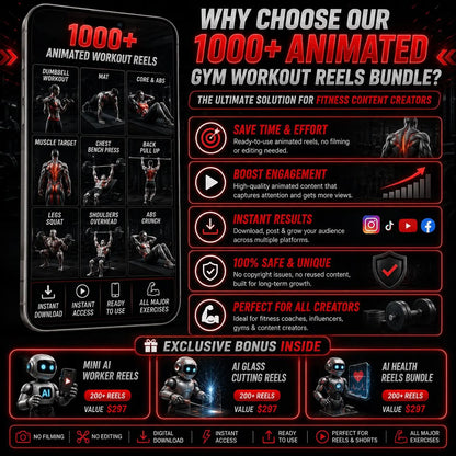 1000+ Animated Gym Workout Reels Bundle | TikTok Instagram YouTube Shorts | DFY | Instant Download
