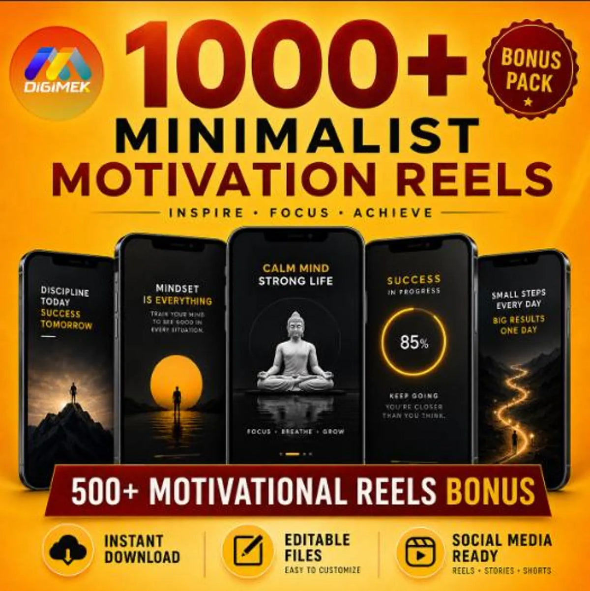1000+ Minimalist Motivational Reels | PLR MRR Animated Videos (Digital Download)