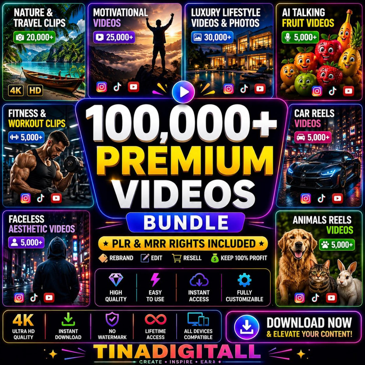 100,000+ Video Bundle, PLR MRR Reels