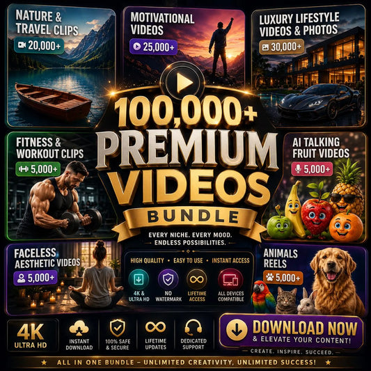 100,000+ Viral Reels Bundle PLR & MRR | Faceless Content | AI Animated Videos | TikTok Instagram YouTube Shorts Pack