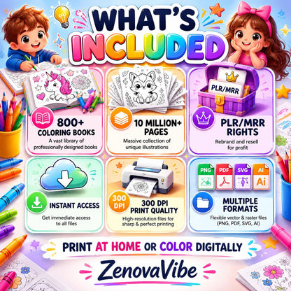 10,000,000+ Coloring Pages Bundle Plr Mrr  100,000+ Coloring Books Pdf Png Svg Ai  Kids & Adults