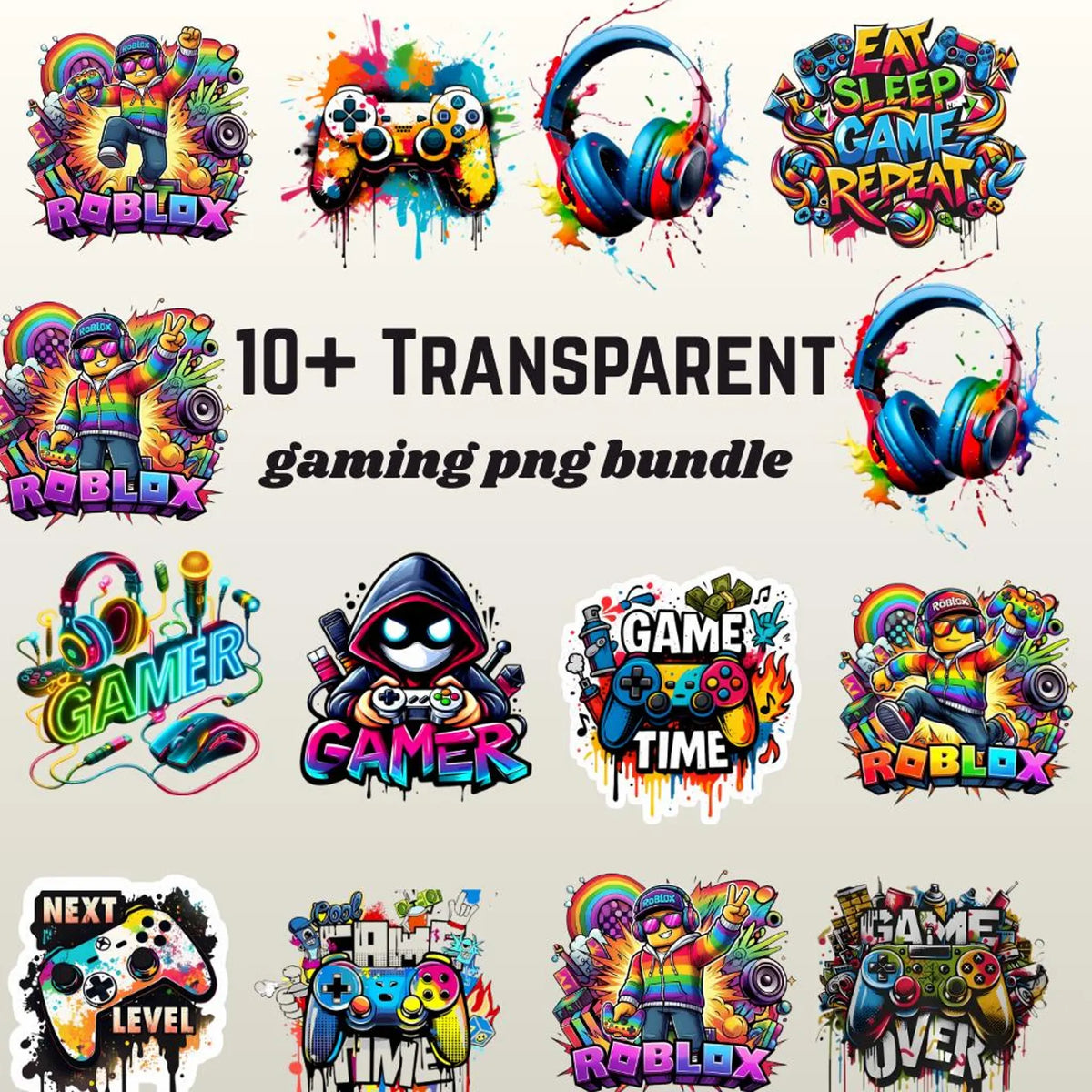 10+ Colorful Gamer Sublimation Designs, Video Game Controller Clipart, DTF Stickers, Gaming Wall Art, Art for T-Shirts Digital Download