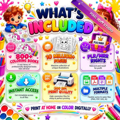 11 million Kids Coloring Pages Bundle Printable Worksheets Homeschool Learning Games PLR MRR Commercial Use Digital Download