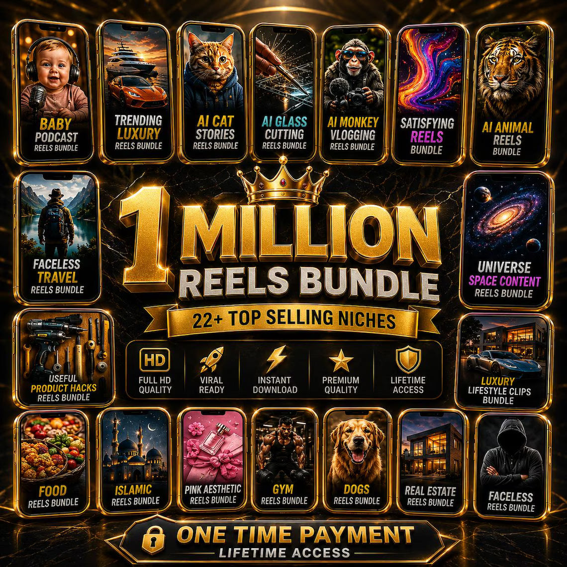 1 Million Reels Bundle | Faceless Reels, Viral Reels Bundle | Social Media Content Bundle, Instagram Reels, TikTok Videos