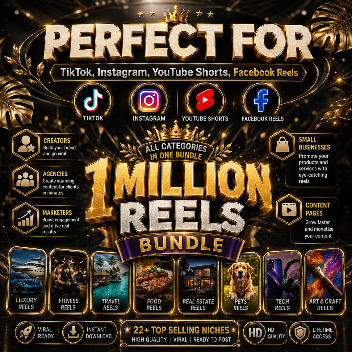 1 Million Reels Bundle | Faceless Reels, Viral Reels Bundle | Social Media Content Bundle, Instagram Reels, TikTok Videos
