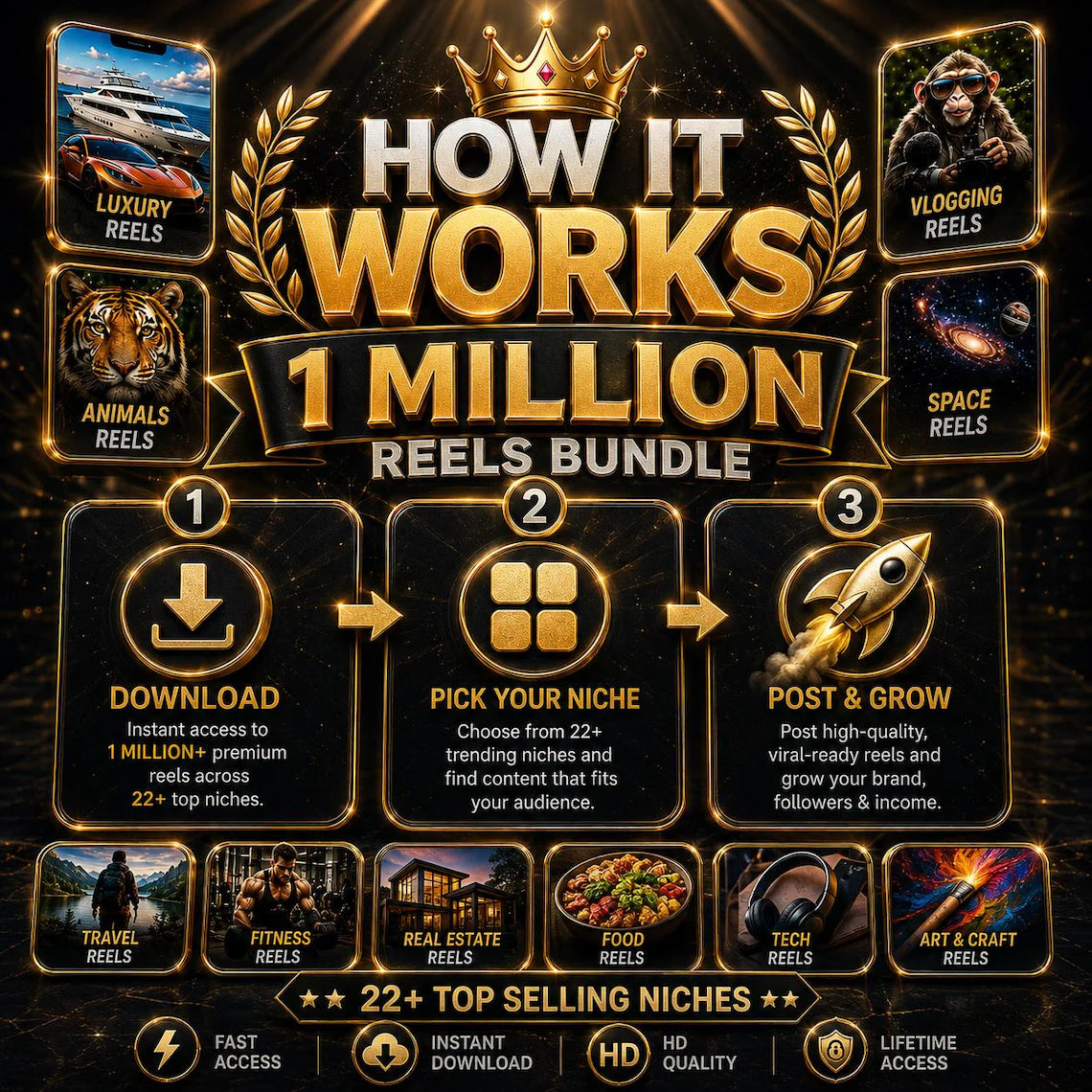 1 Million Reels Bundle | Faceless Reels, Viral Reels Bundle | Social Media Content Bundle, Instagram Reels, TikTok Videos
