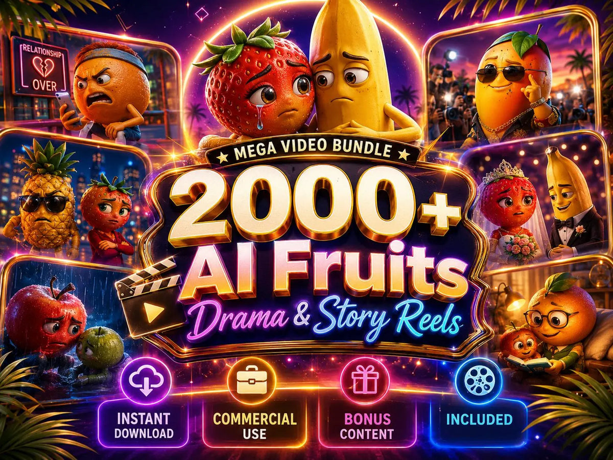2000+ AI Fruit Drama & Story Reels Bundle, Viral Short Videos, Animated Fruit Clips