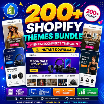 200+ Shopify Templates Bundle, Shopify Custom Website Design, eCommerce Website Themes, Custom Shopify Theme Design, Instant Download