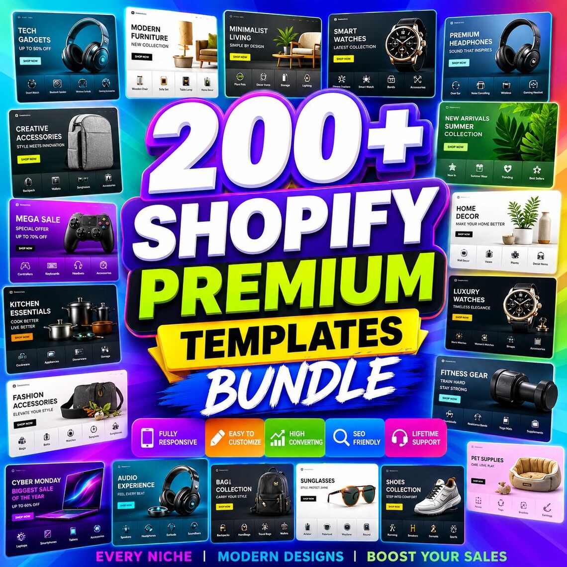 200+ Shopify Templates Bundle, Shopify Custom Website Design, eCommerce Website Themes, Custom Shopify Theme Design, Instant Download