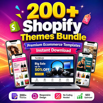 200+ Shopify Templates Bundle, Shopify Custom Website Design, eCommerce Website Themes, Custom Shopify Theme Design, Instant Download