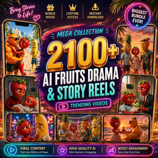 2100 AI Fruits Drama Reels Bundle, Story Videos, Social Media Content, Instant Digital Download