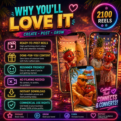 2100 AI Fruits Drama Reels Bundle, Story Videos, Social Media Content, Instant Digital Download