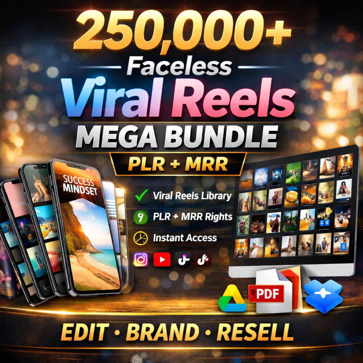 250,000+ Viral Reels Mega Bundle (PLR/MRR) | Faceless Reels Content | Instagram Reels, TikTok & YouTube Shorts