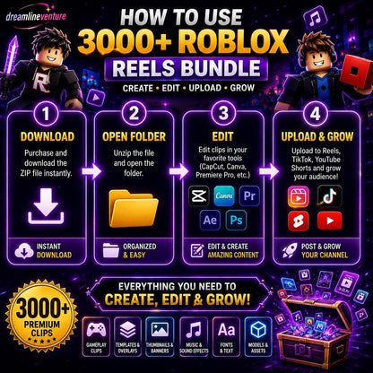 3000+ Roblox Reels Bundle | Viral TikTok & YouTube Shorts Clips, Templates, Thumbnails, Sound Effects, Music Gaming Assets