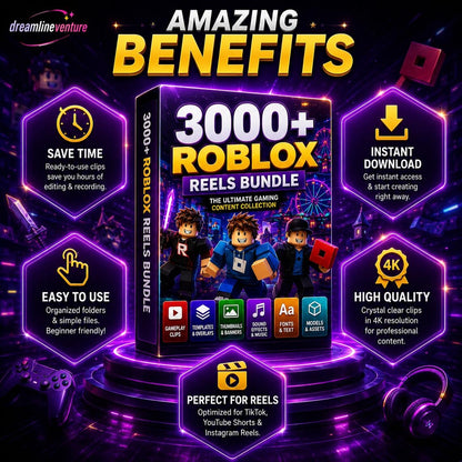 3000+ Roblox Reels Bundle | Viral TikTok & YouTube Shorts Clips, Templates, Thumbnails, Sound Effects, Music Gaming Assets