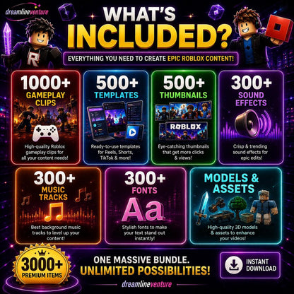 3000+ Roblox Reels Bundle | Viral TikTok & YouTube Shorts Clips, Templates, Thumbnails, Sound Effects, Music Gaming Assets