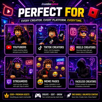 3000+ Roblox Reels Bundle | Viral TikTok & YouTube Shorts Clips, Templates, Thumbnails, Sound Effects, Music Gaming Assets