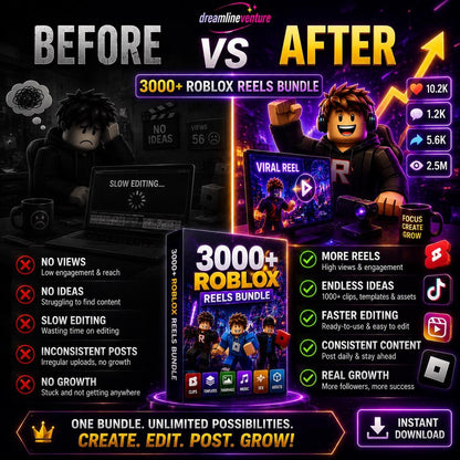 3000+ Roblox Reels Bundle | Viral TikTok & YouTube Shorts Clips, Templates, Thumbnails, Sound Effects, Music Gaming Assets