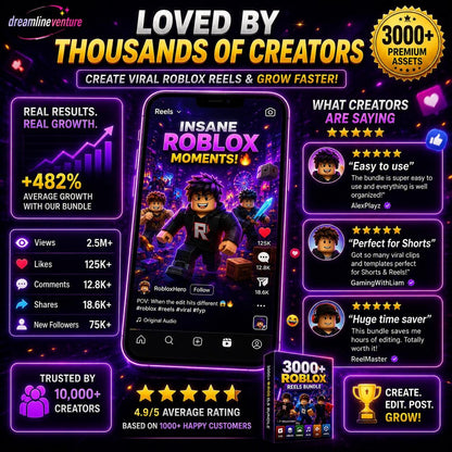 3000+ Roblox Reels Bundle | Viral TikTok & YouTube Shorts Clips, Templates, Thumbnails, Sound Effects, Music Gaming Assets