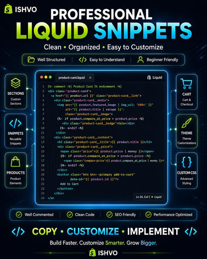 300+ Shopify Liquid Code Mega Bundle – Theme Snippets, Custom Store Coding, Shopify Developer Toolkit, PLR MRR & Instant Digital Download