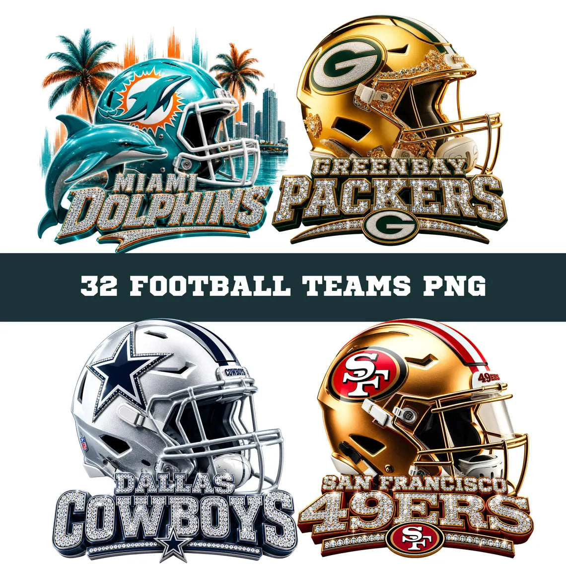 32 Football Team Helmets PNG SVG Bundle | Game Day Mascot Clipart (Digital Download), RhinestoneSublimationGraphics