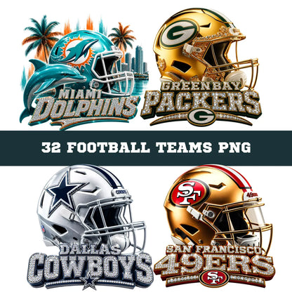 32 Football Team Helmets PNG SVG Bundle | Game Day Mascot Clipart (Digital Download), RhinestoneSublimationGraphics