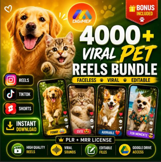 4000+ Viral Pet Videos Dog & Cat Reels, PLRMRR Rights