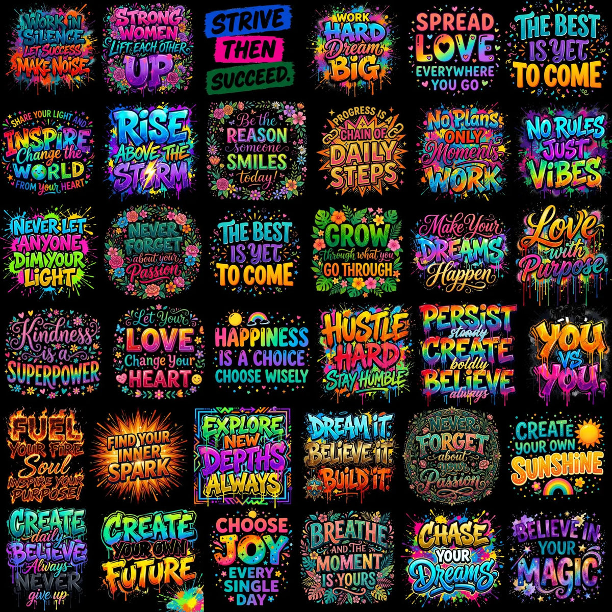 40 Motivational PNG Bundle, Inspirational Quote Designs, Positive Mindset Sublimation PNG, Encouraging Sayings, Digital Download
