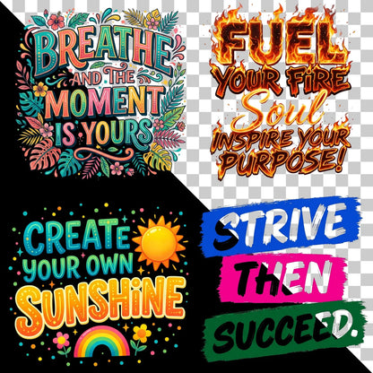 40 Motivational PNG Bundle, Inspirational Quote Designs, Positive Mindset Sublimation PNG, Encouraging Sayings, Digital Download