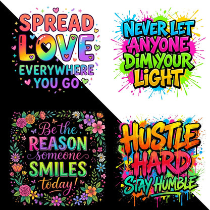 40 Motivational PNG Bundle, Inspirational Quote Designs, Positive Mindset Sublimation PNG, Encouraging Sayings, Digital Download