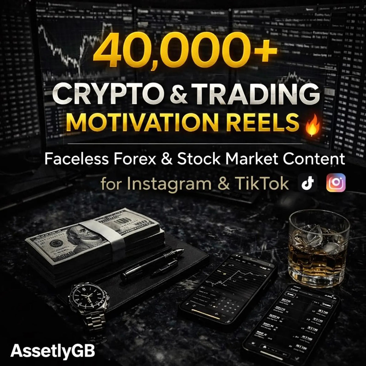 40,000+ Crypto, Trading & Money Motivation Reels  Faceless Instagram And TikTok Content Bundle