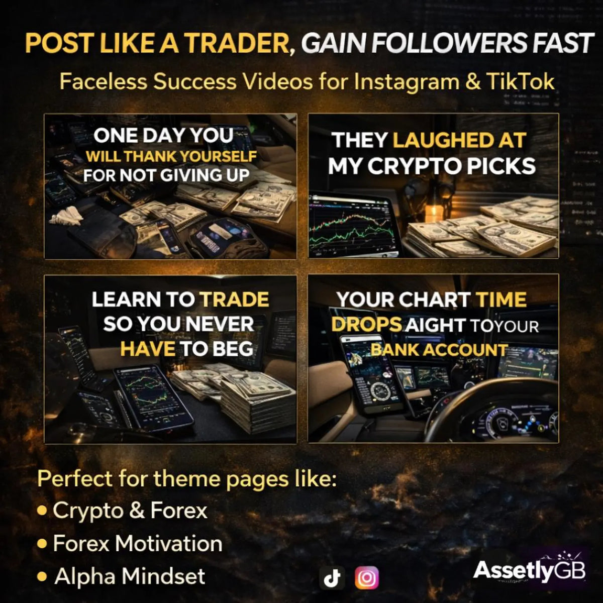 40,000+ Crypto, Trading & Money Motivation Reels  Faceless Instagram And TikTok Content Bundle