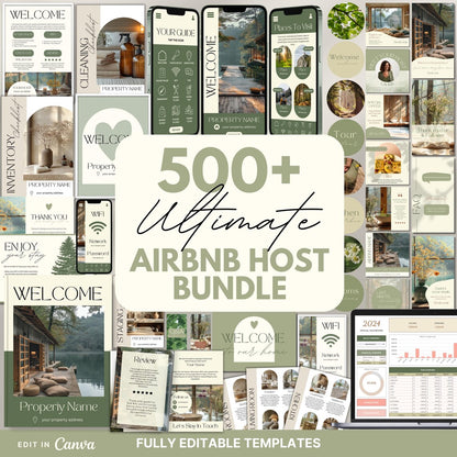 500+ Airbnb Host Bundle: Welcome Book, Signs, Social Media, Checklist (Canva)