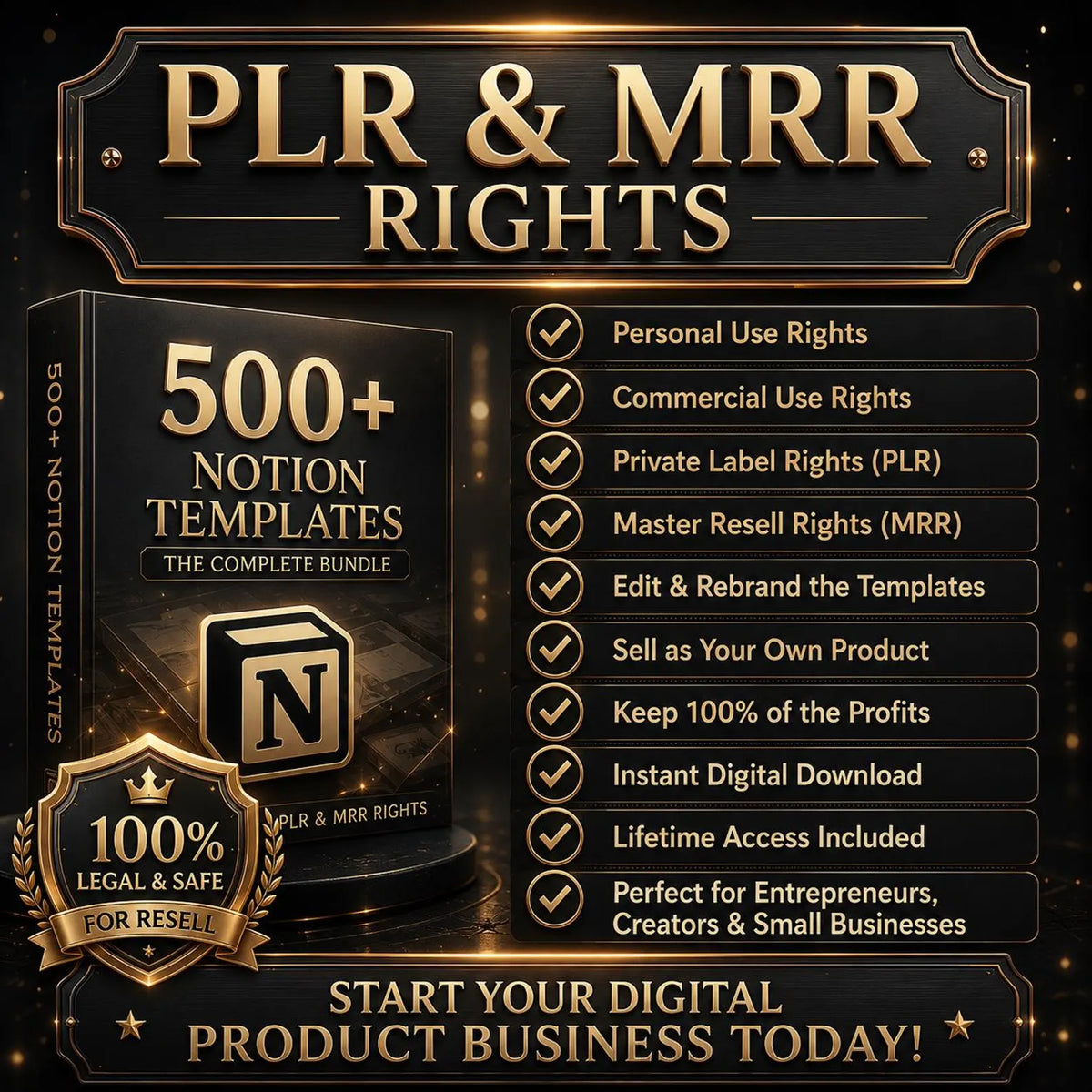500+ Notion Templates Bundle PLR & Master Resell Rights MRR - Editable Planners B01