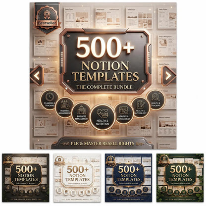 500+ Notion Templates Bundle PLR & Master Resell Rights MRR - Editable Planners B01