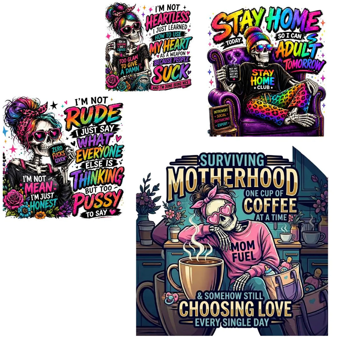 50 Sarcastic Skull PNG Bundle, Antisocial Skeleton Designs, Goth Humor Graphics (Digital Download)