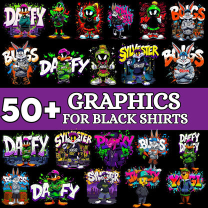 50+Cartoon Character T-Shirt Design Bundle – Digital Download PNG – 300 DPI High-Resolution Printable Art