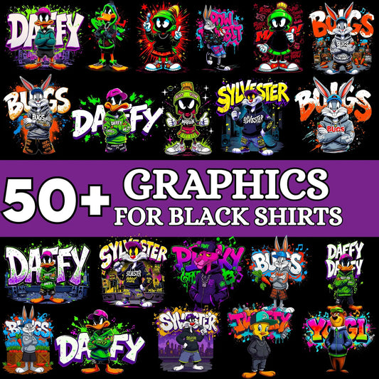 50+Cartoon Character T-Shirt Design Bundle – Digital Download PNG – 300 DPI High-Resolution Printable Art