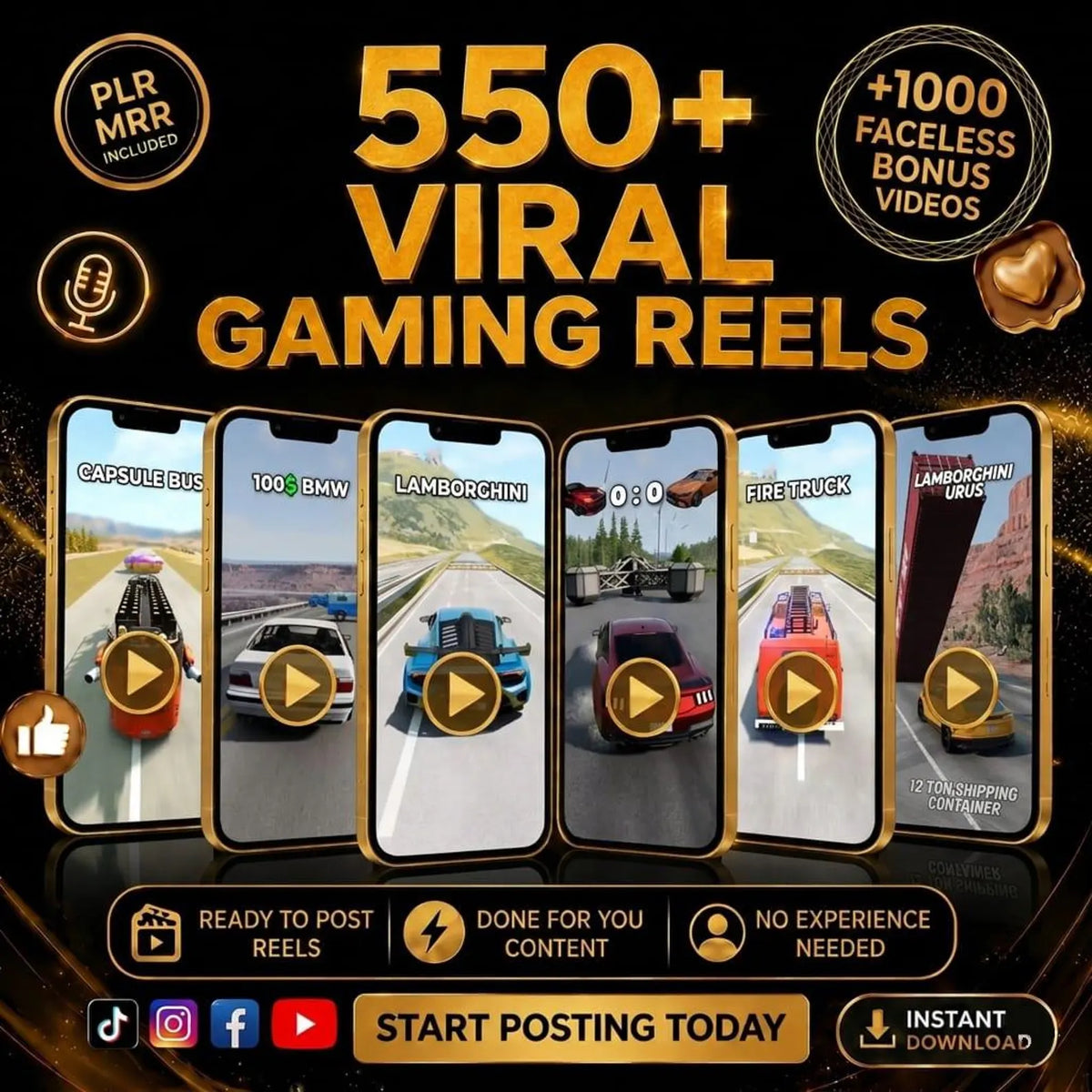 550+ Viral Gaming Reels  Ready-to-Post Short Videos  PLR MRR Included  Faceless Content  Social Media Bundle  TikTok Instagram YouTube