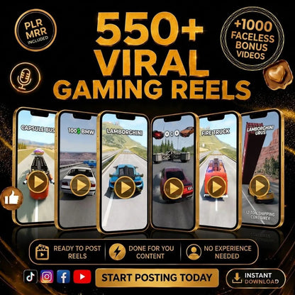 550+ Viral Gaming Reels  Ready-to-Post Short Videos  PLR MRR Included  Faceless Content  Social Media Bundle  TikTok Instagram YouTube