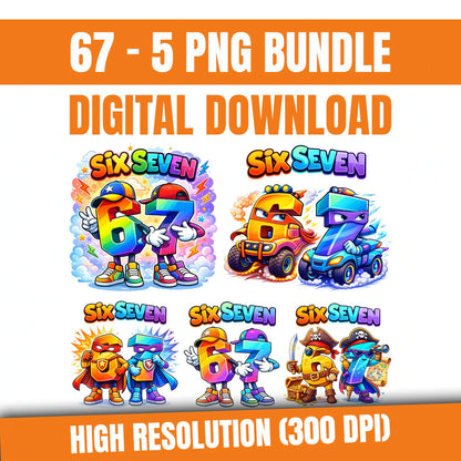 67 Meme PNG Bundle | Six Seven Sublimation Designs (Digital Download)