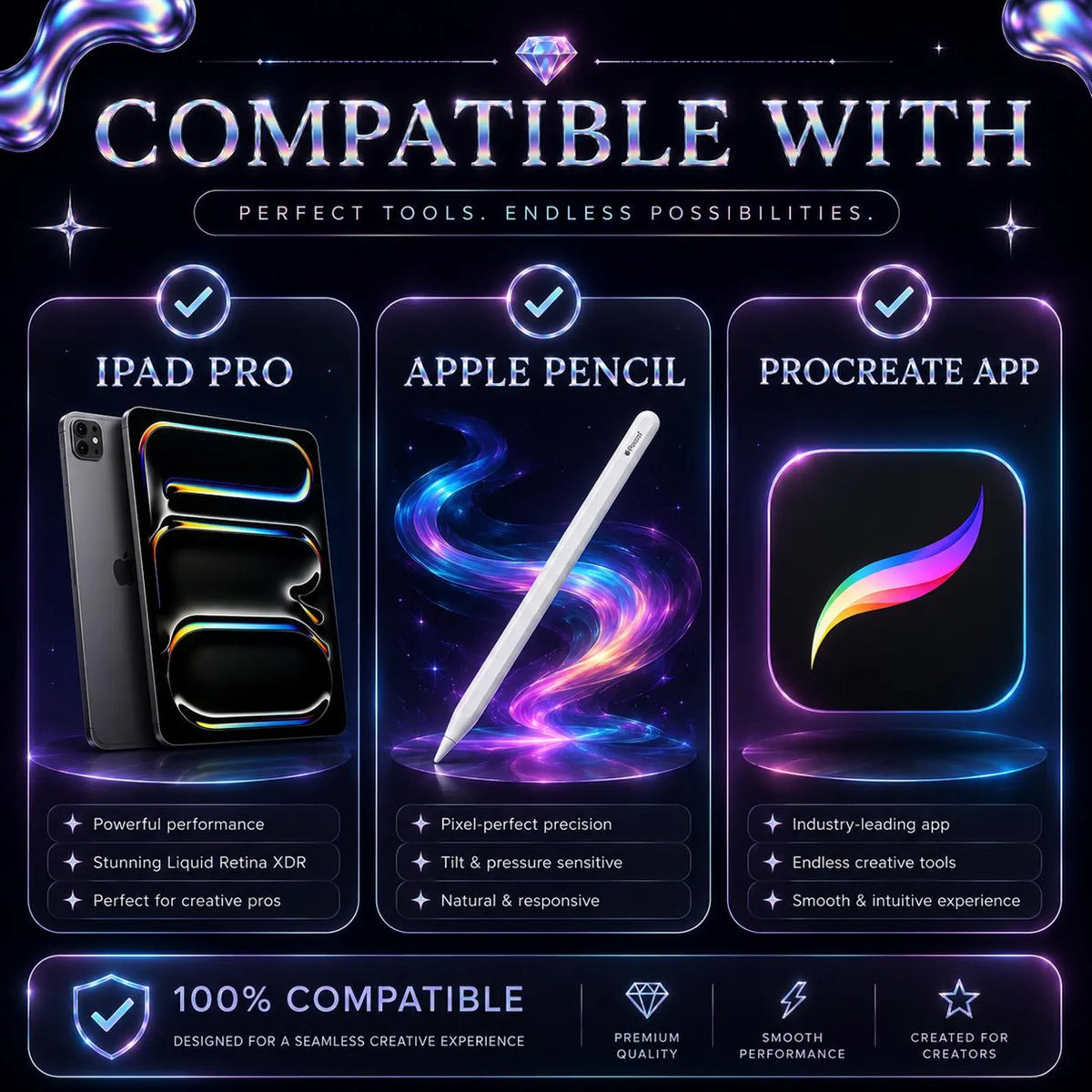 70+ Holographic Procreate Brushes | Glitter, Chrome, Foil (Digital Download)