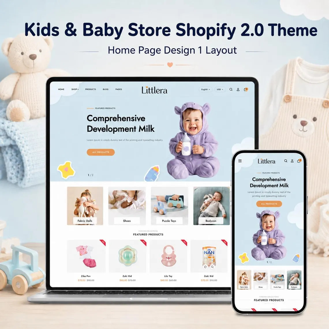 Baby Store Shopify Theme | Kids Clothing, Toy Shop & Nursery Ecommerce Template, Shopify 2.0 | Digital Download