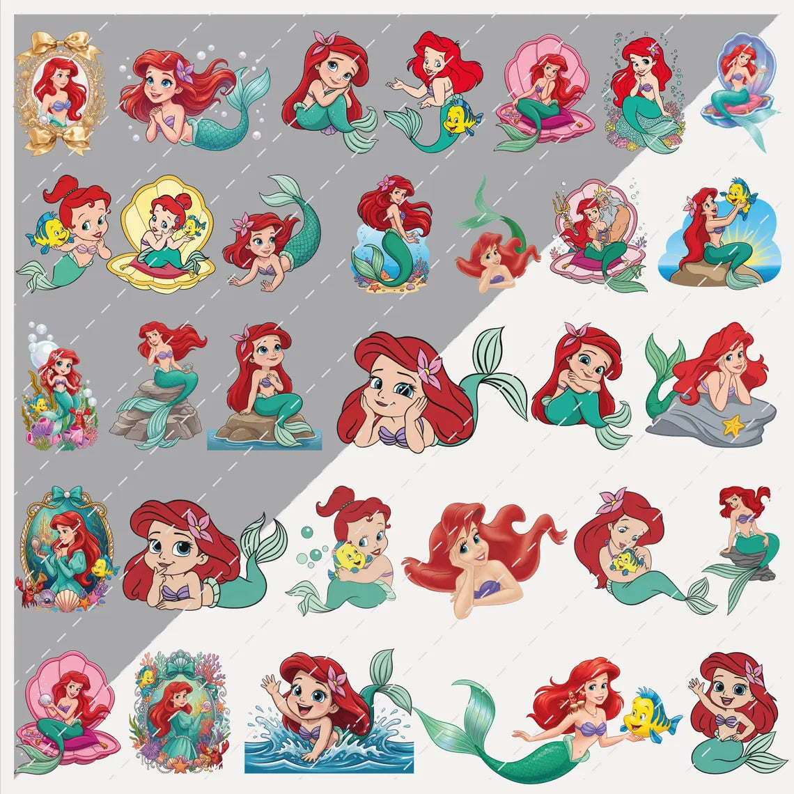 Baby Ariel Mermaid Clipart Bundle PNG Birthday Princess Set