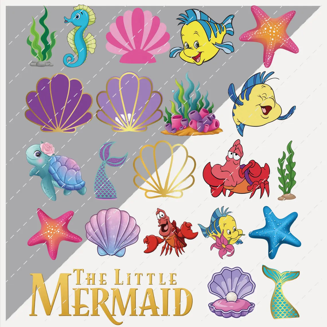 Baby Ariel Mermaid Clipart Bundle PNG Birthday Princess Set