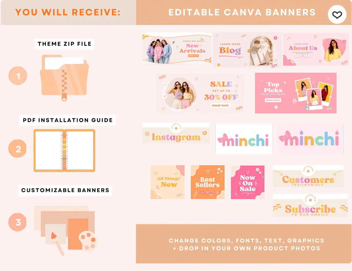 Best Peach Melody Boutique Shopify Theme | Pink Shopify Template Feminine, Minimal & Cute Design | Editable Canva Templates | Shopify OS 2.0
