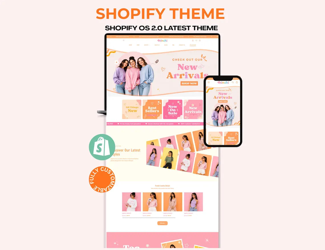Best Peach Melody Boutique Shopify Theme | Pink Shopify Template Feminine, Minimal & Cute Design | Editable Canva Templates | Shopify OS 2.0