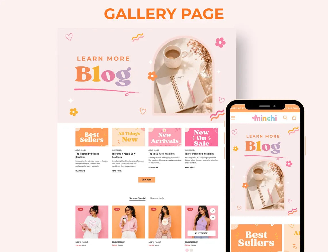 Best Peach Melody Boutique Shopify Theme | Pink Shopify Template Feminine, Minimal & Cute Design | Editable Canva Templates | Shopify OS 2.0